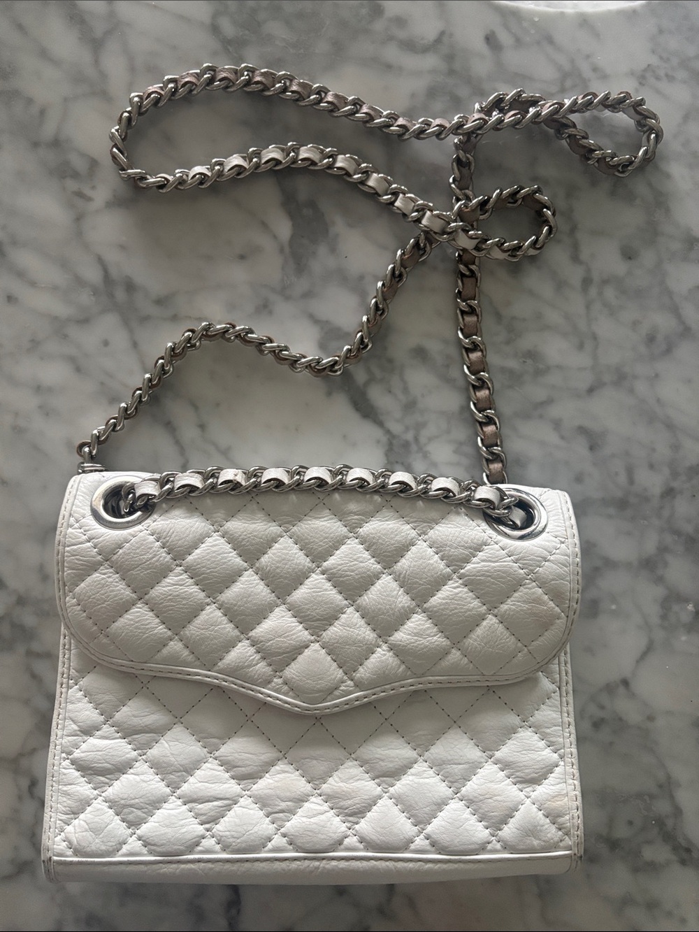 Rebecca Minkoff White Quilted Chain Crossbody Bag